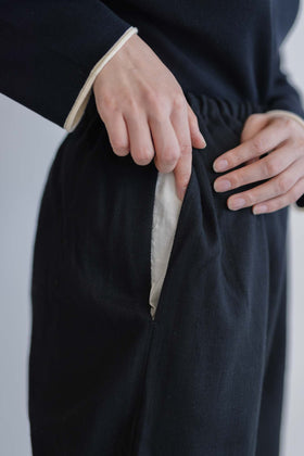 pot and tea 綿麻 ワイドパンツ 黒