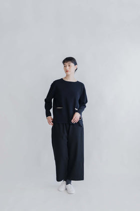 pot and tea 綿麻 ワイドパンツ 黒