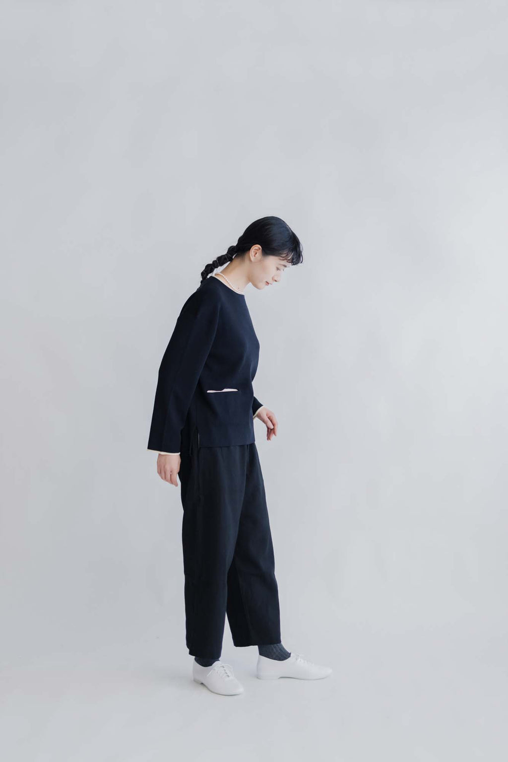 pot and tea 綿麻 ワイドパンツ 黒