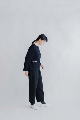 pot and tea 綿麻 ワイドパンツ 黒