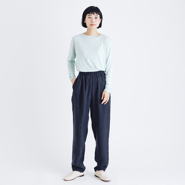 fruits of life キュプラテーパードパンツ 紺ねず色／ネイビー