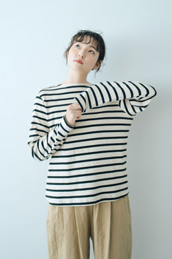 HAND ROOM WOMENS ボートネックカットソー 生成×黒ボーダー（M）　