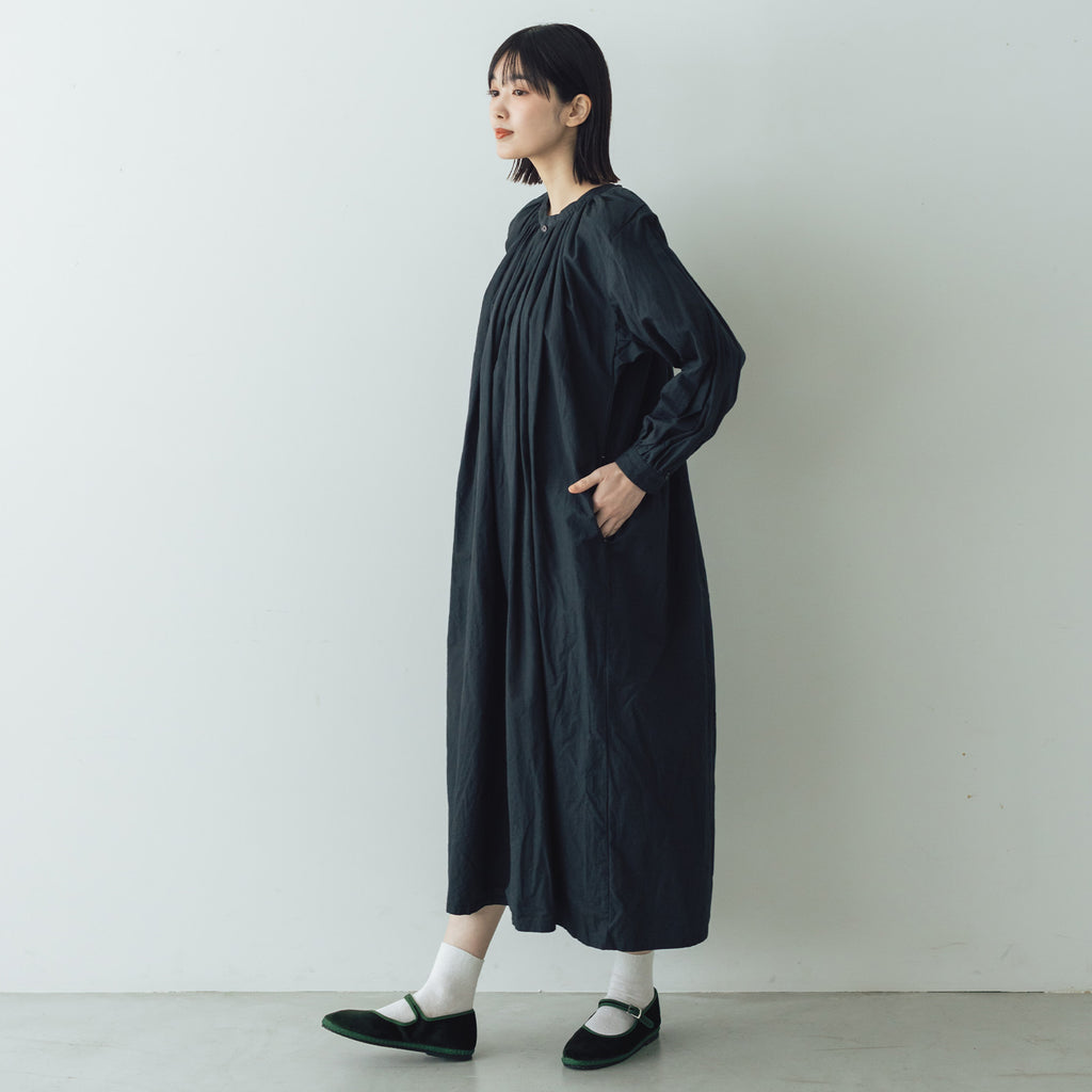 YAECA CANVAS DESIGN ギャザースモックドレス 草木ブラック（M）
