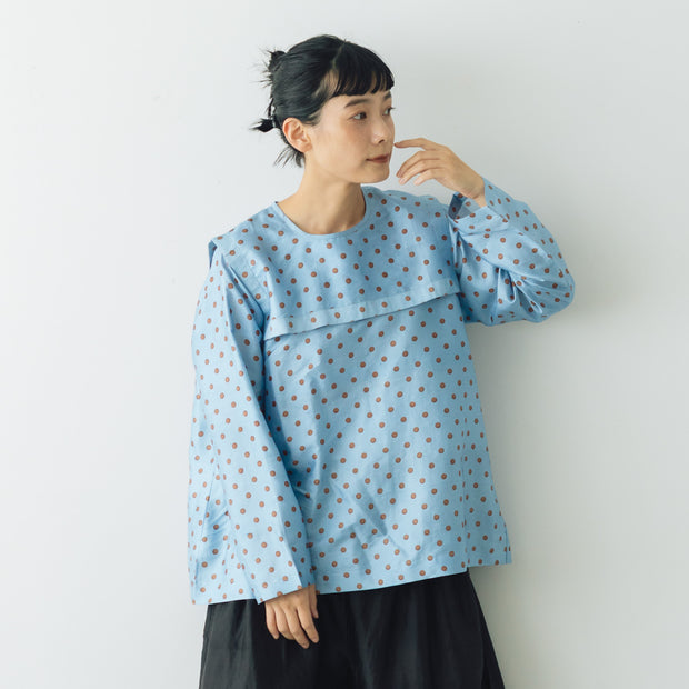 BUNON バックボタンセーラーブラウス ドットプリント