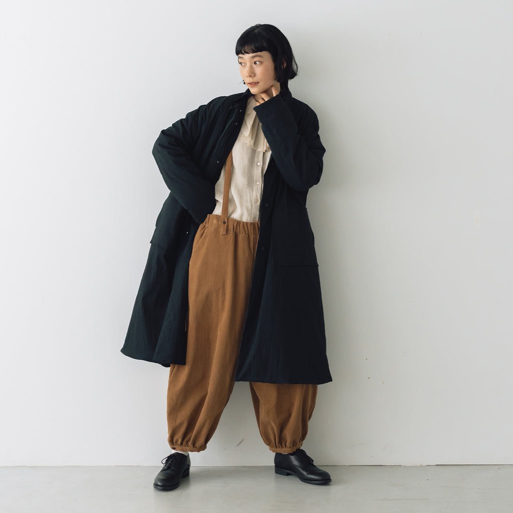 MAGALI オールドコットンナイロンリネン フリルカラーパディットコート ブラック