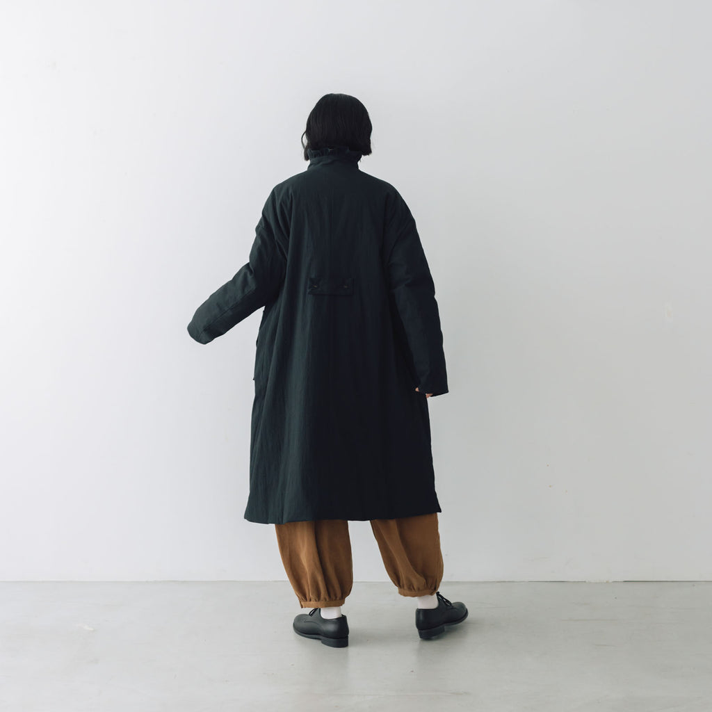MAGALI オールドコットンナイロンリネン フリルカラーパディットコート ブラック