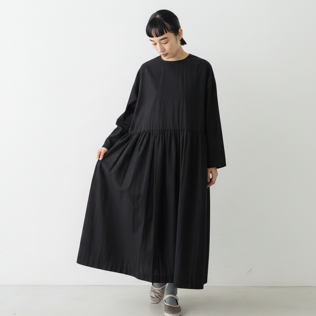 極美品 Gauze# リネン100スイッチングギャザーワンピース 長袖 ちび襟 Gauze# ヌーヴォー スウィッチング ギャザーワンピース ｜くらすこと
