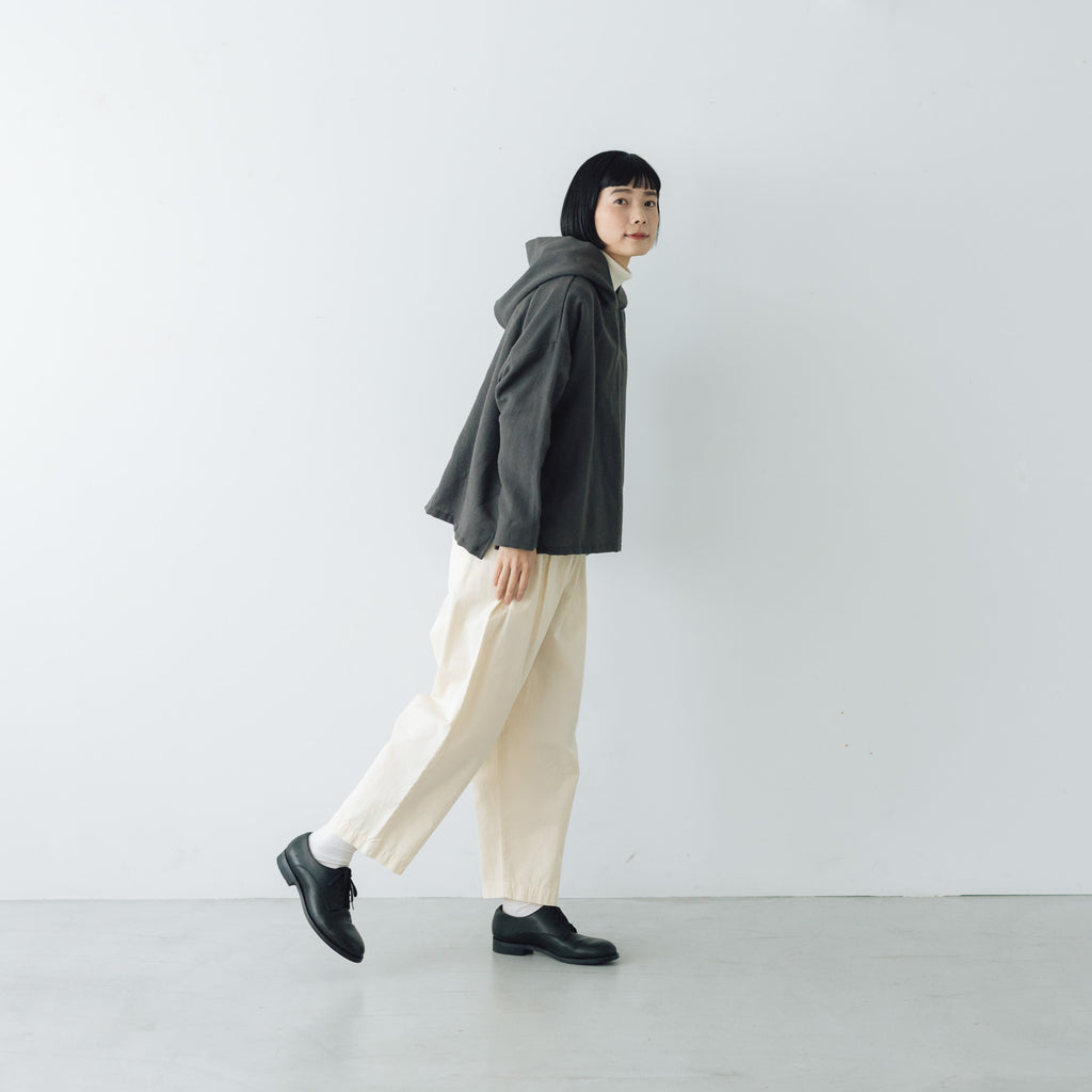 Gauze# 縮絨 ウール イージー フード ブラウス チャコール