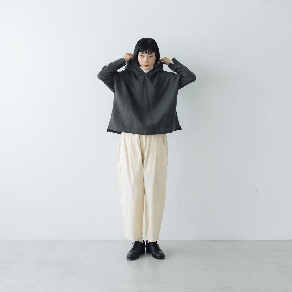 Gauze# 縮絨 ウール イージー フード ブラウス チャコール