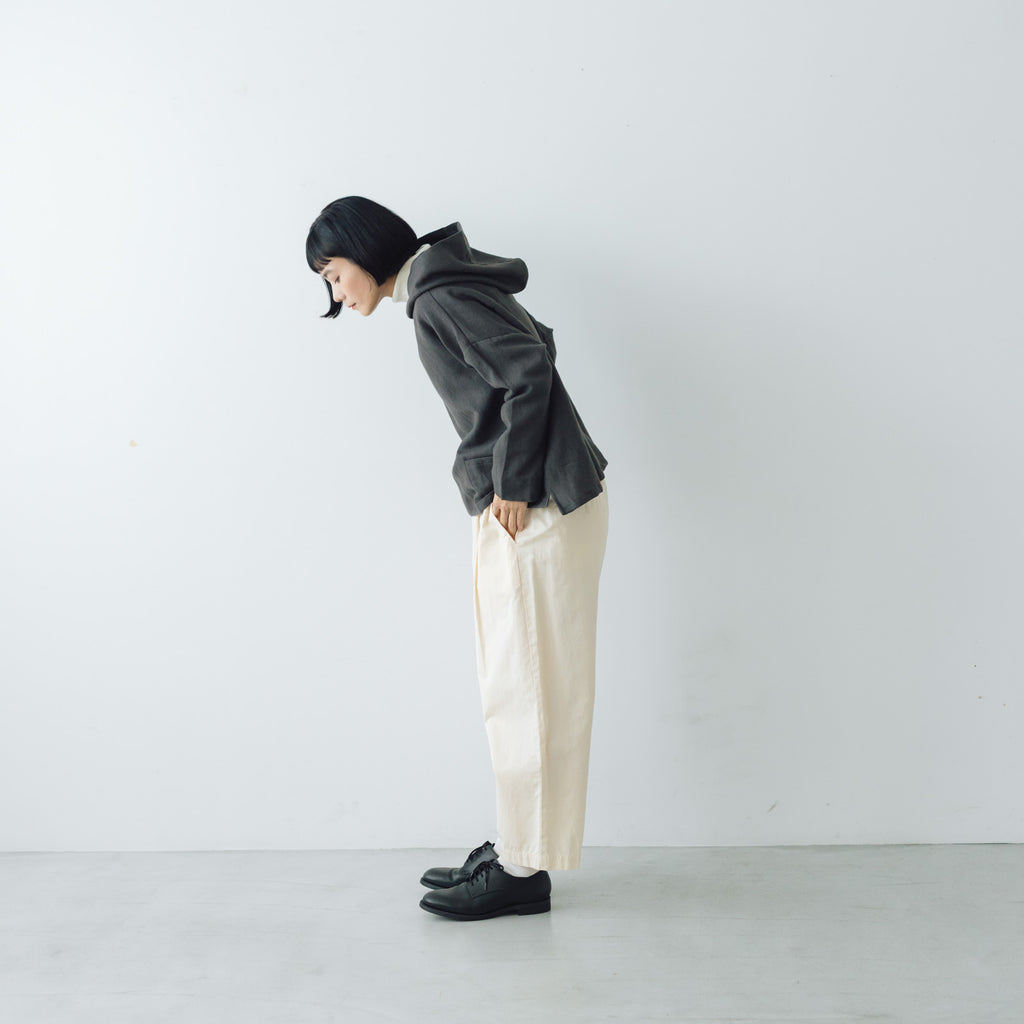 Gauze# 縮絨 ウール イージー フード ブラウス チャコール