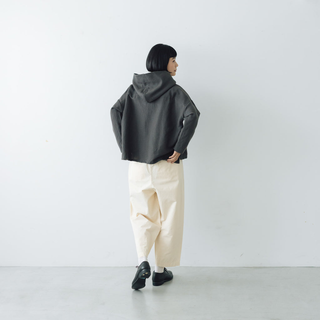 Gauze# 縮絨 ウール イージー フード ブラウス チャコール