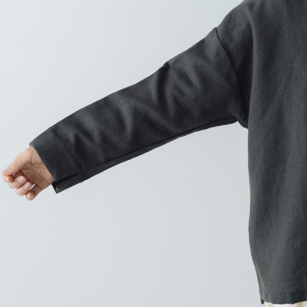 Gauze# 縮絨 ウール イージー フード ブラウス チャコール