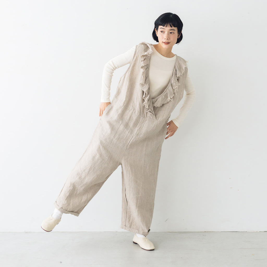 新品タグ付きGauze♯ameriフリルサロペット黒オールインワンリネン Gauze# アメリ フリルサロペット ｜くらすこと公式オンラインストア