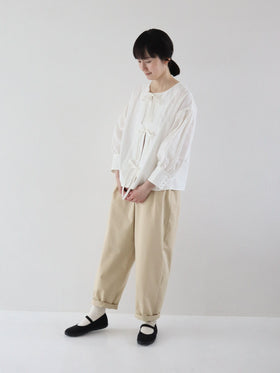 pot and tea 綿リネンタイプライターフロントリボンブラウス［期間限定販売］
