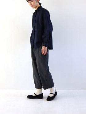 pot and tea ミニフリルブラウス 紺［期間限定販売］