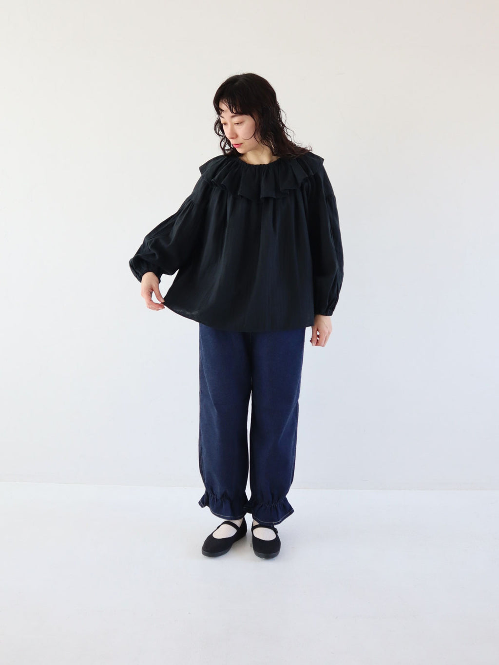 pot and tea ガーゼのゴムそで口 ブラウス［期間限定販売］