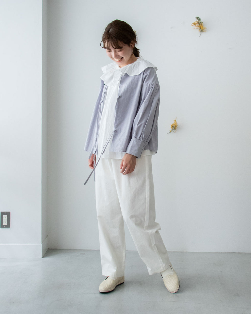pot and tea シルクネップテーパードパンツ［期間限定販売］