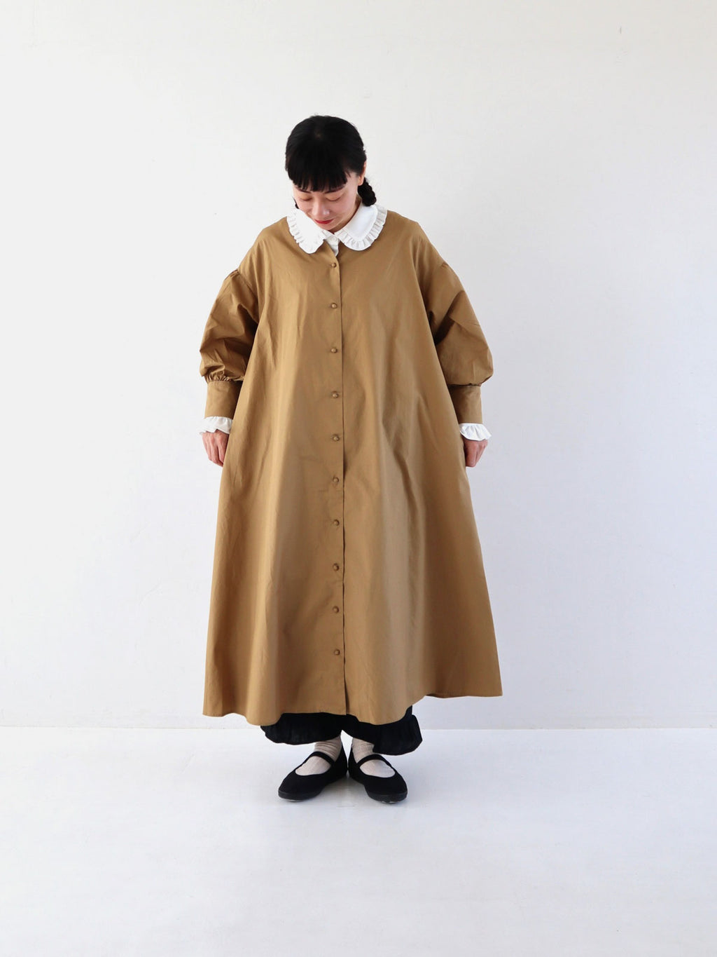 pot and tea パフ袖前あきワンピース［期間限定販売］