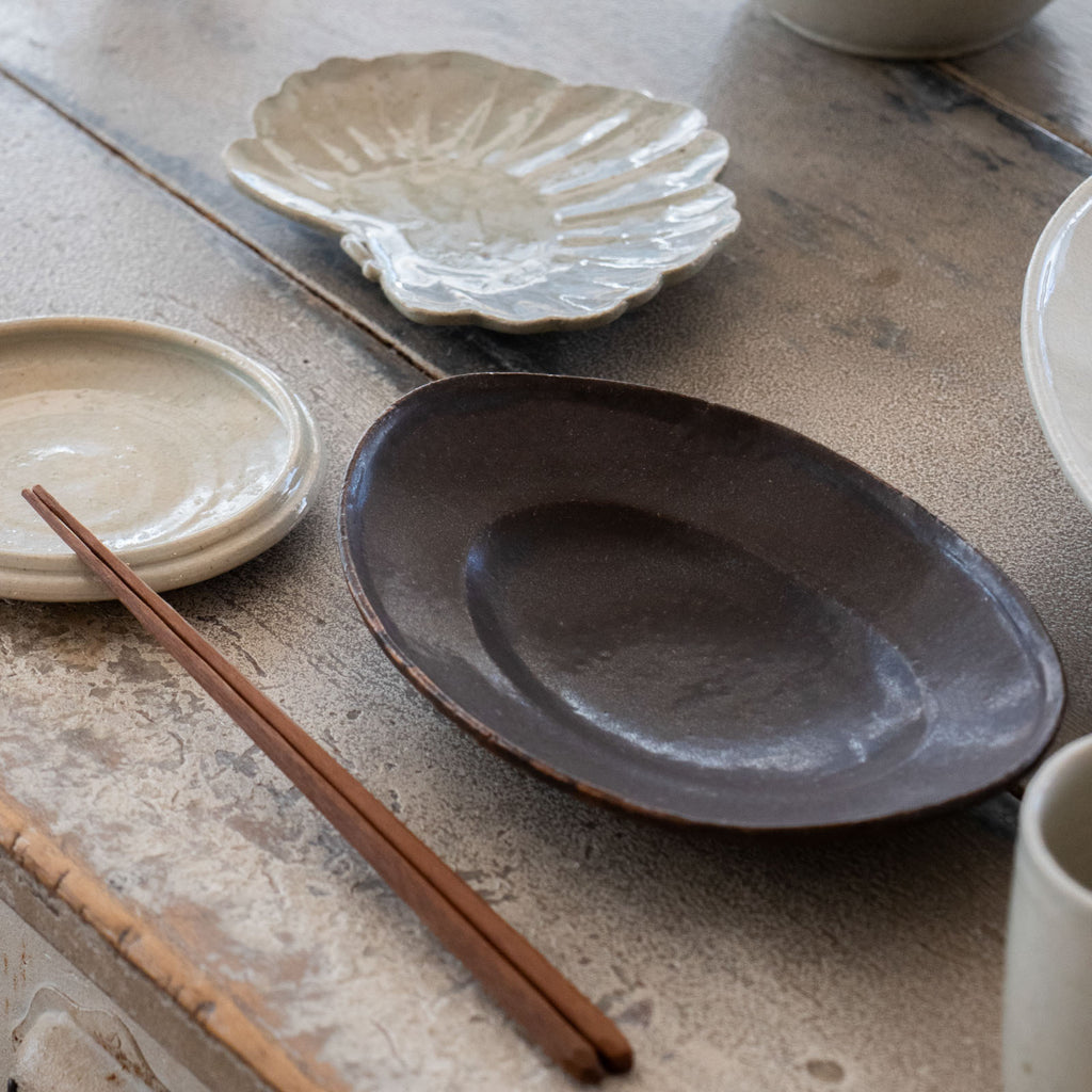 林拓児 黒釉 楕円皿［期間限定販売］