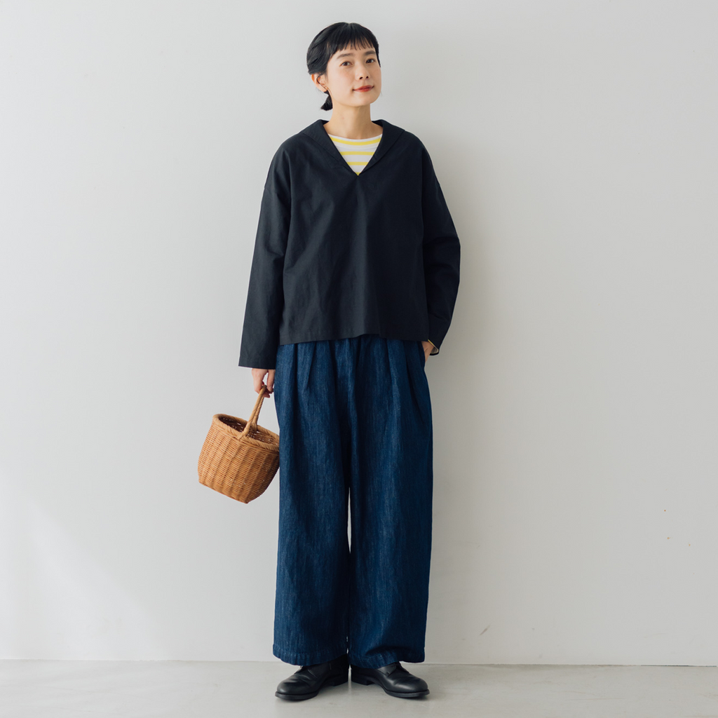 くらすこと ＋to コットンリネンデニムワイドパンツ