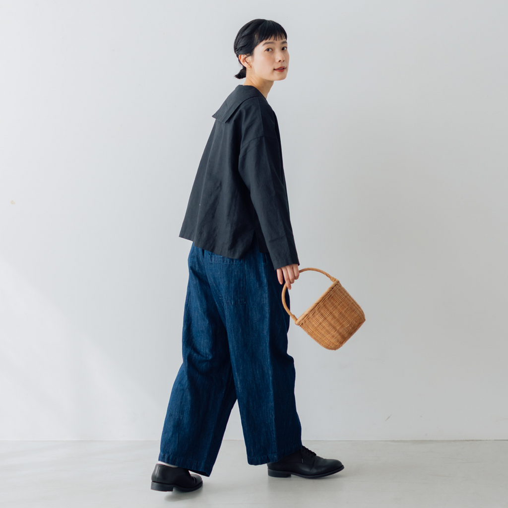 くらすこと ＋to コットンリネンデニムワイドパンツ