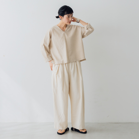 くらすこと ＋to コットンリネンデニムワイドパンツ