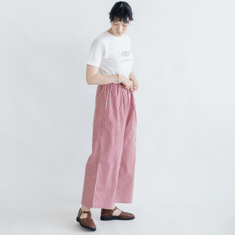 pot and tea チェック柄シンプルワイドパンツ