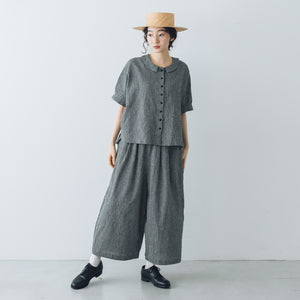 MAGALI リネンコットン ギンガム ワイドパンツ ベージュ