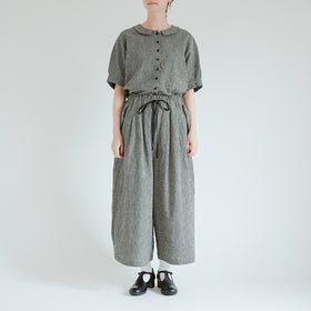 MAGALI リネンコットン ギンガム ワイドパンツ ベージュ