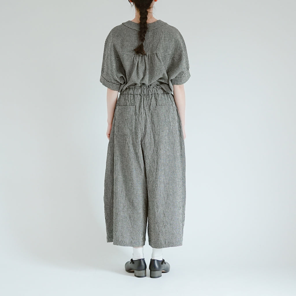 MAGALI リネンコットン ギンガム ワイドパンツ ベージュ