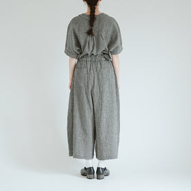 MAGALI リネンコットン ギンガム ワイドパンツ ベージュ