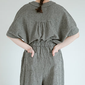 MAGALI リネンコットン ギンガム ワイドパンツ ベージュ