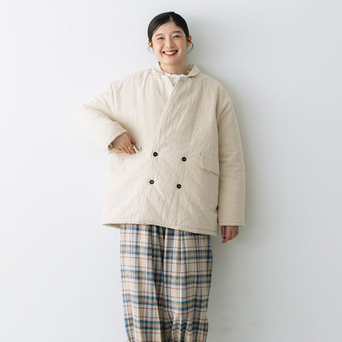 Yarmo キルティング ダブル ブレステッド ワークジャケット ナチュラル