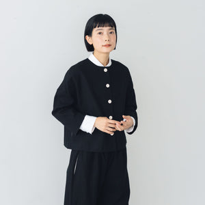 pot and tea 綿麻 ドロップショルダージャケット 黒 ｜くらすこと公式