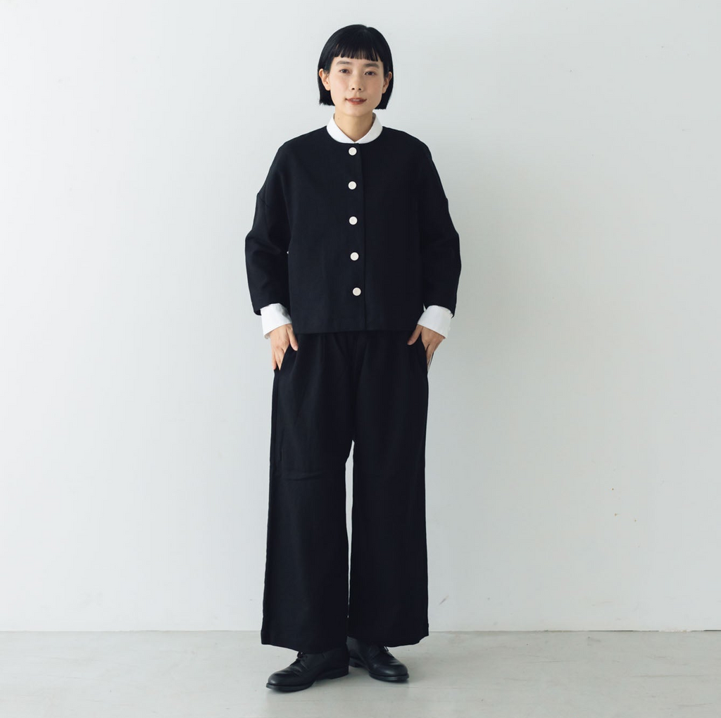 pot and tea 綿麻 ワイドパンツ 黒