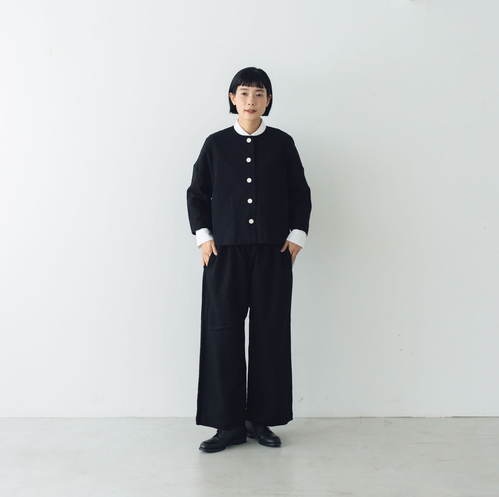pot and tea 綿麻 ドロップショルダージャケット 黒