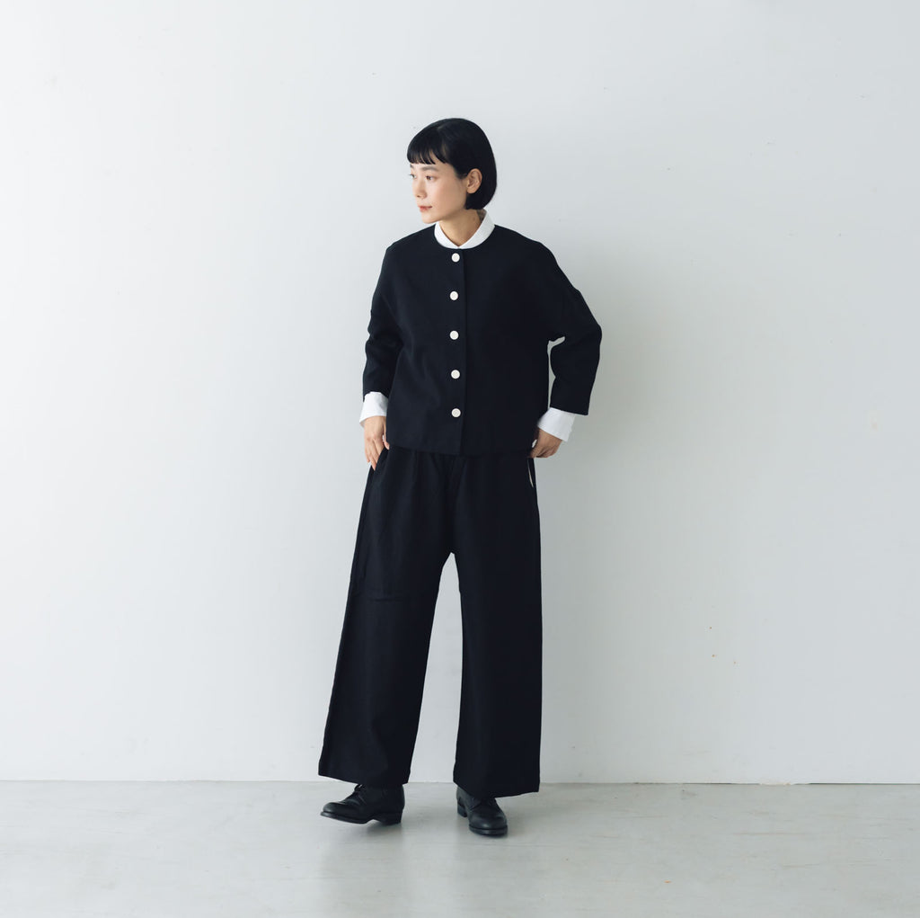 pot and tea 綿麻 ドロップショルダージャケット 黒