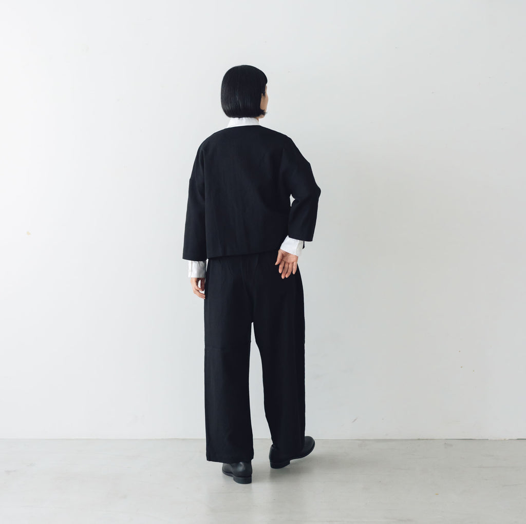 pot and tea 綿麻 ドロップショルダージャケット 黒