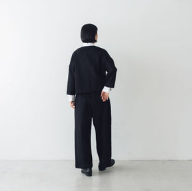 pot and tea 綿麻 ワイドパンツ 黒