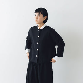 pot and tea 綿麻 ドロップショルダージャケット 黒