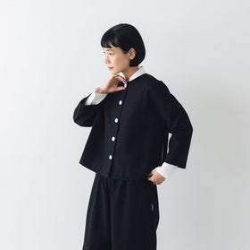 pot and tea 綿麻 ドロップショルダージャケット 黒