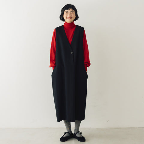 atelier naruse コットンウールヘリンボーンジャンパースカート ブラック