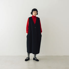 atelier naruse コットンウールヘリンボーンジャンパースカート ブラック