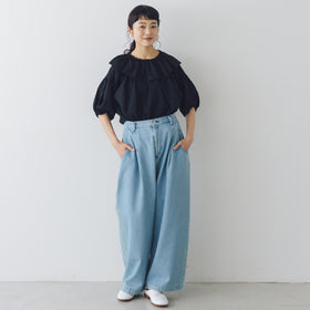 atelier naruse コットンデニム ワイドタックパンツ