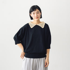 atelier naruse 半袖 ニット ホワイト ピンク atelier naruse ラミーコットンクロシェカラー 半袖ニット ｜くらす