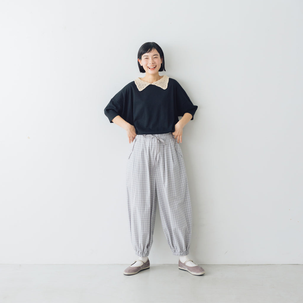 atelier naruse ラミーコットンクロシェカラー 半袖ニット