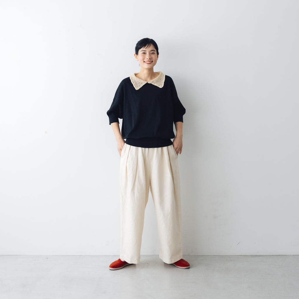 atelier naruse ラミーコットンクロシェカラー 半袖ニット