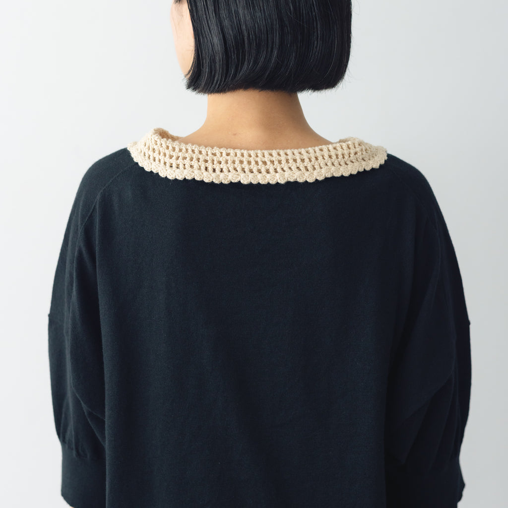 atelier naruse ラミーコットンクロシェカラー 半袖ニット