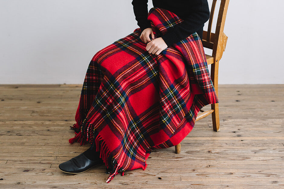 Kerry Woollen Mills オーガニック ウールブランケット レッド×ネイビー