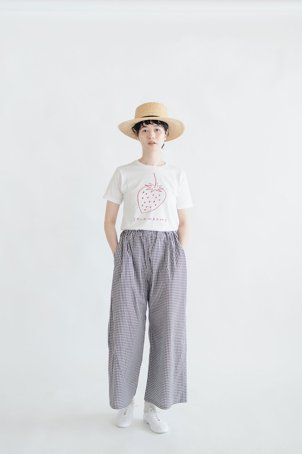 pot and tea チェック柄シンプルワイドパンツ（M）